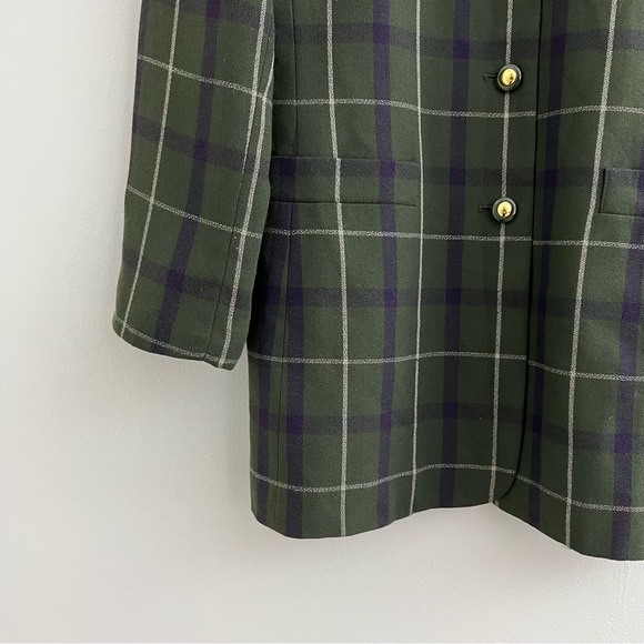 Jacqueline Ferrar Olive Green Plaid School Boy Style Dark Academia Blazer - Picture 5 of 10